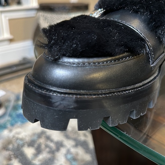 NWOB 🔥 Kate Spade Posh Winter Black‎ Leather Faux Fur Preppy Loafers Size 8 - Picture 13 of 15